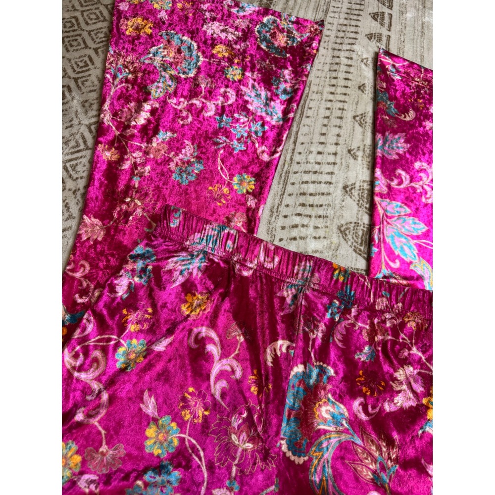 Free People Pink Floral Velvet Flare Pants Large - Picture 8 of 8